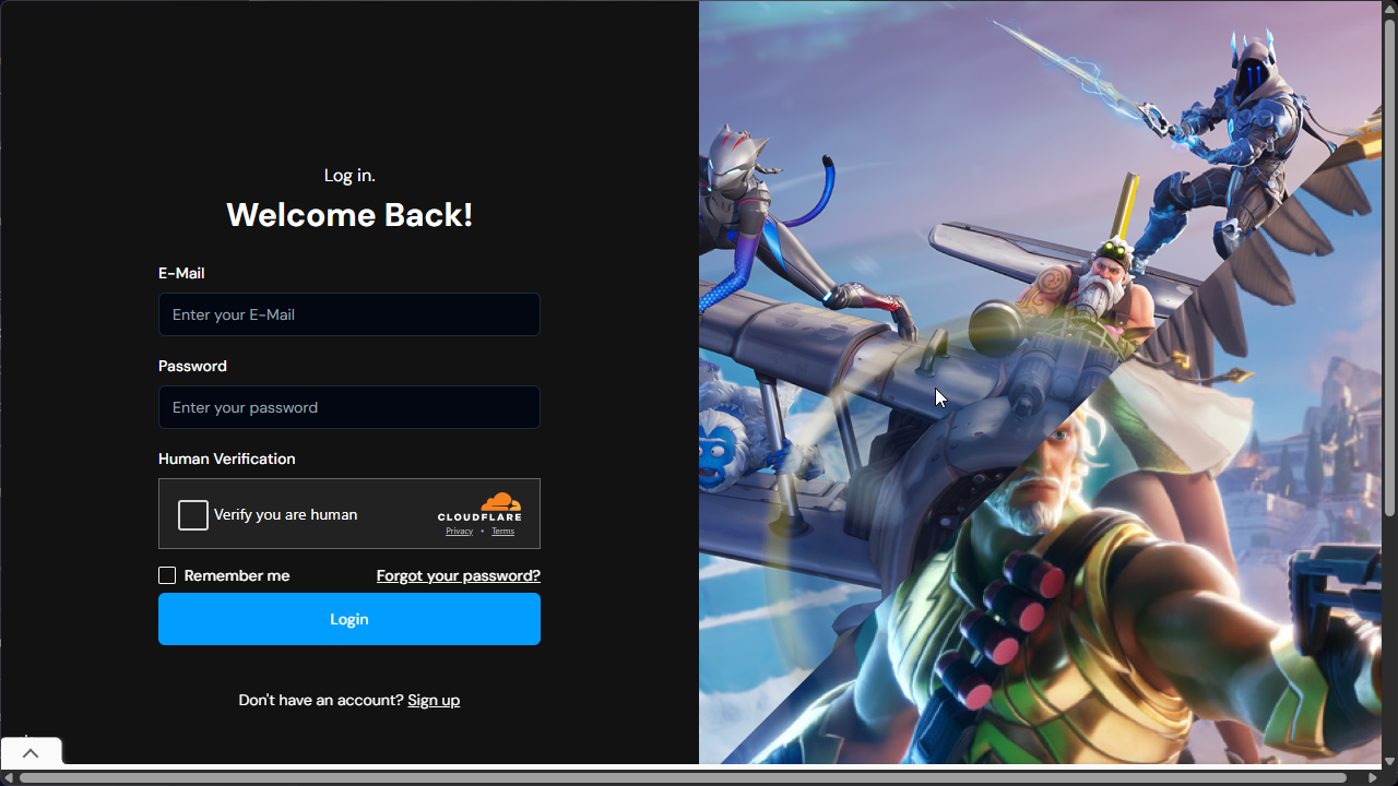 EZFN Launcher login screen