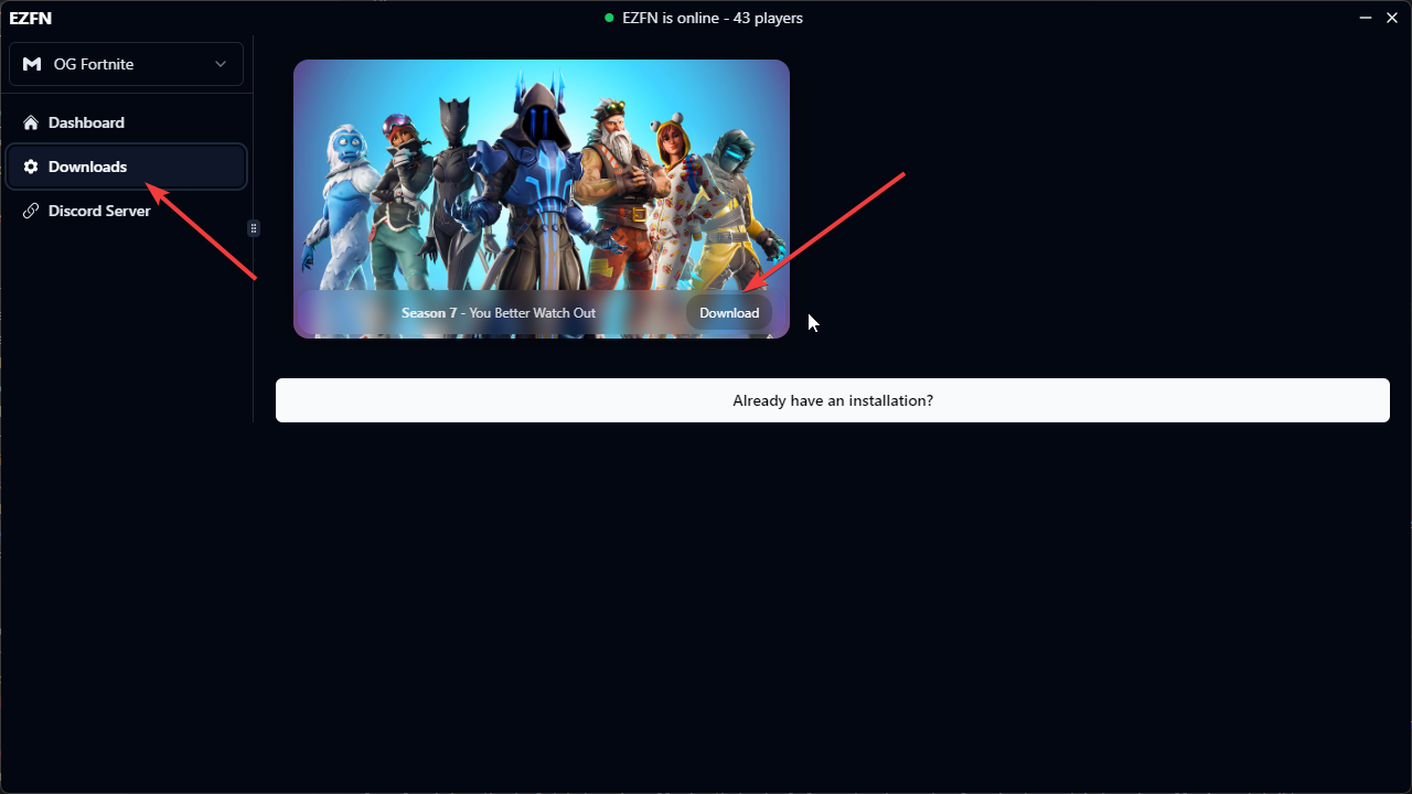 EZFN Launcher download tab