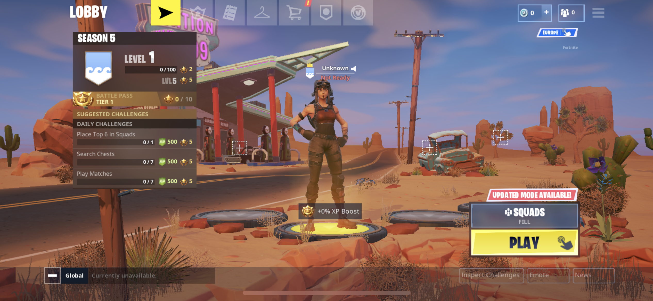 EZFN Fortnite lobby after successful login