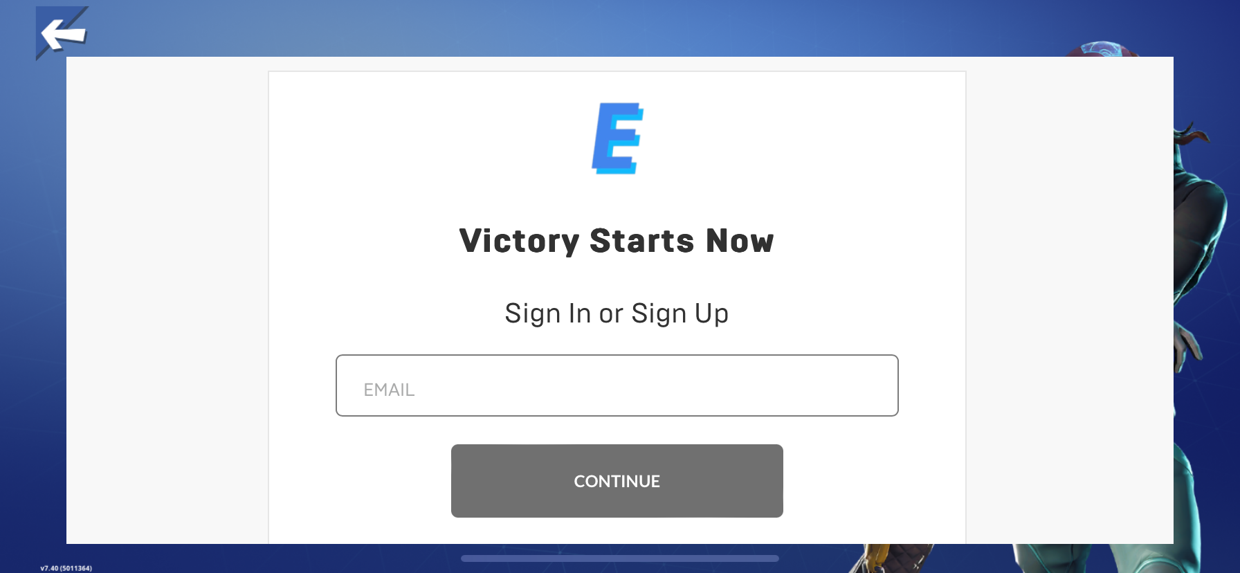 Sign-in screen with email input field