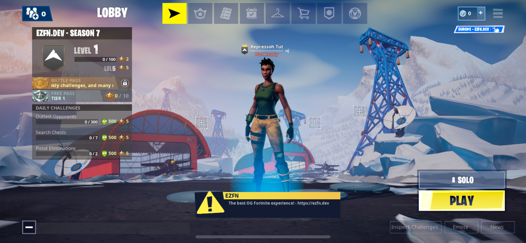Fortnite OG lobby screen showing successful login
