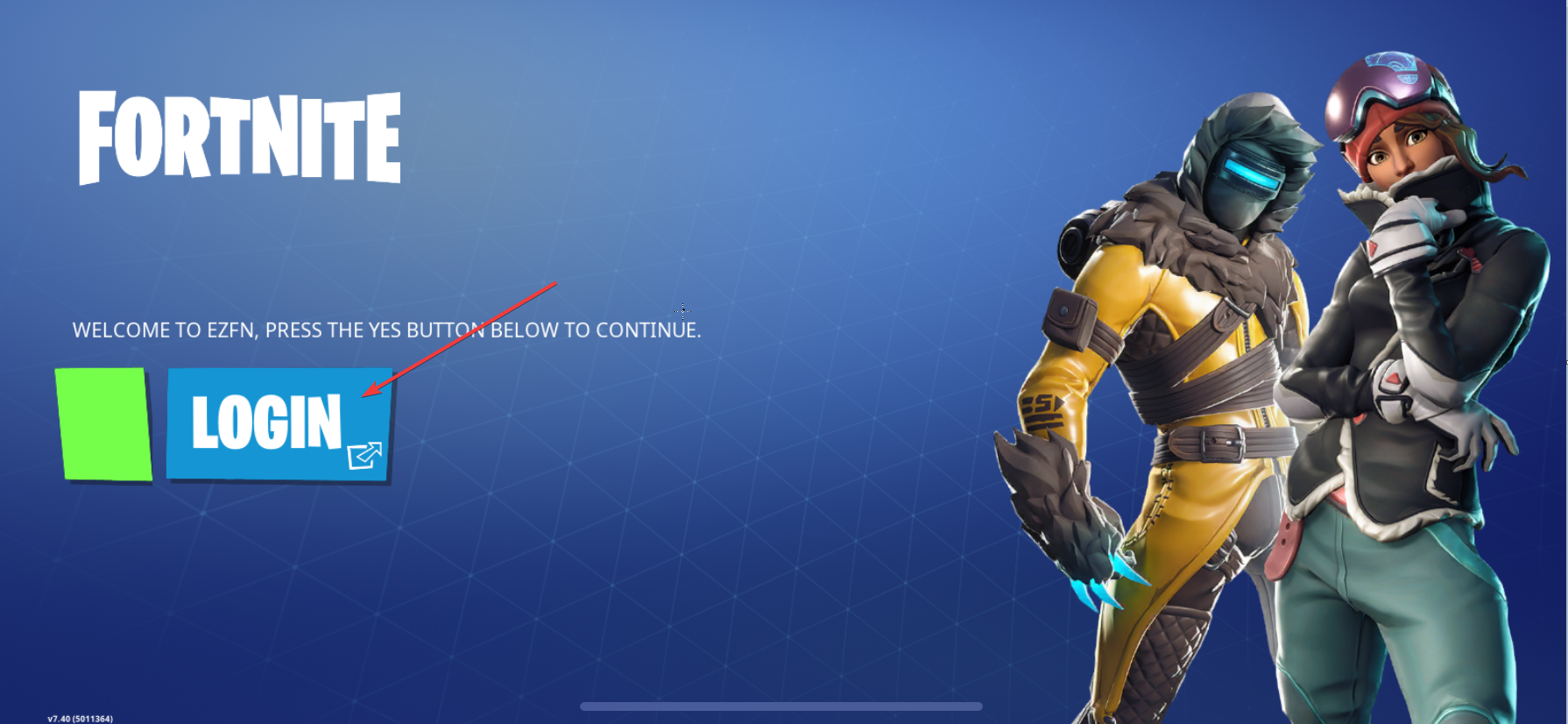 Fortnite EZFN login screen with LOGIN button