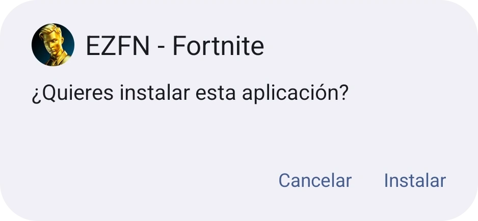 Diálogo de instalación de Android para EZFN - Fortnite con un botón Instalar