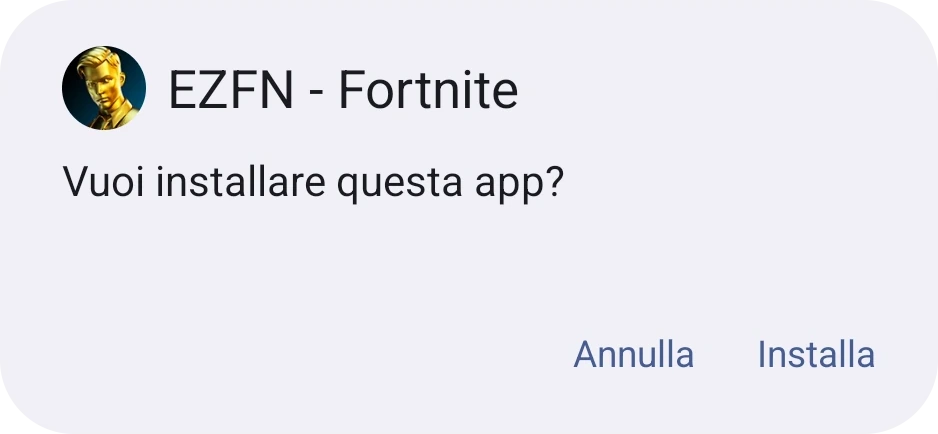 Finestra di installazione di Android per EZFN - Fortnite con un pulsante Installa