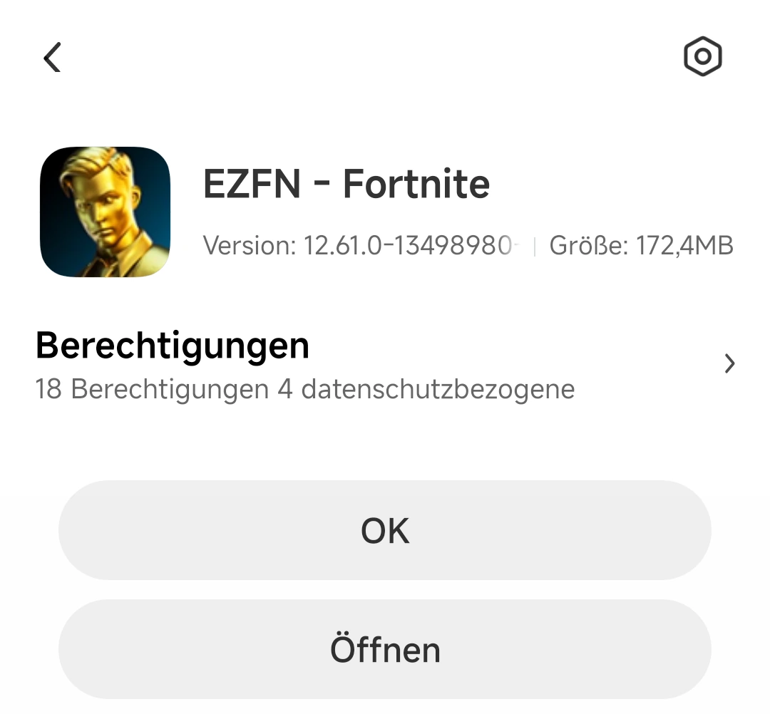 Xiaomi-Installationsseite nach abgeschlossener Installation mit den Buttons „OK“ und „Öffnen“