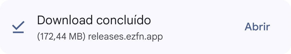 Chrome mostrando o download concluído de EZFN-Season12.apk com um botão Abrir