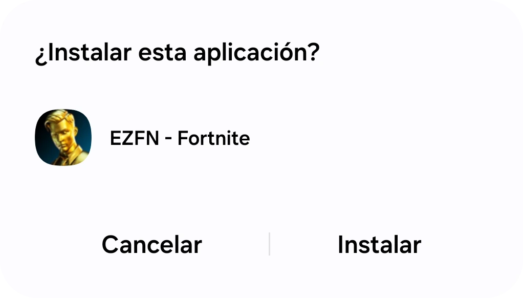 Diálogo de instalación de Android para EZFN - Fortnite con un botón Instalar
