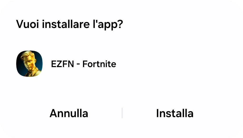 Finestra di installazione di Android per EZFN - Fortnite con un pulsante Installa