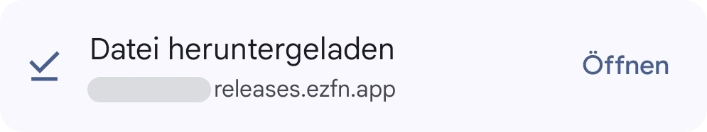 Chrome zeigt den abgeschlossenen Download EZFN-Hybrid.apk mit einem Button „Öffnen“