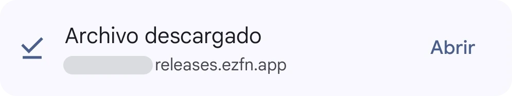 Chrome mostrando la descarga completada de EZFN-Hybrid.apk con un botón Abrir