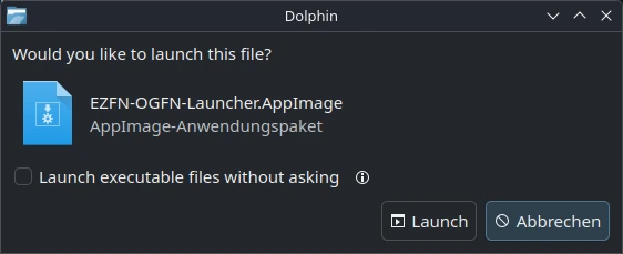 Dolphin-Dialog zum Starten der AppImage-Datei