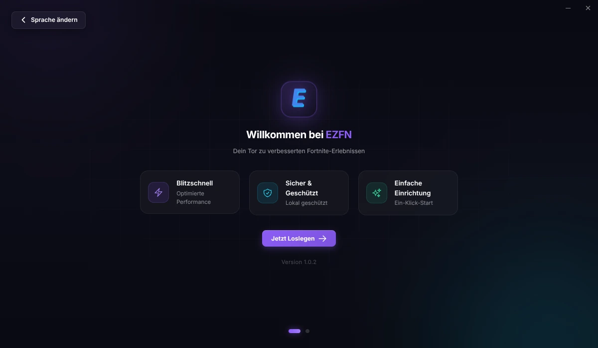 Willkommensbildschirm des Launchers mit dem Button Jetzt Loslegen