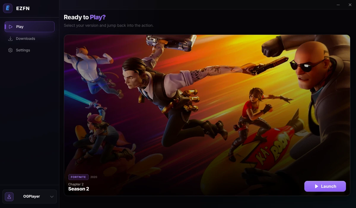 Play tab with Chapter 2 Season 2 installed and the Launch button