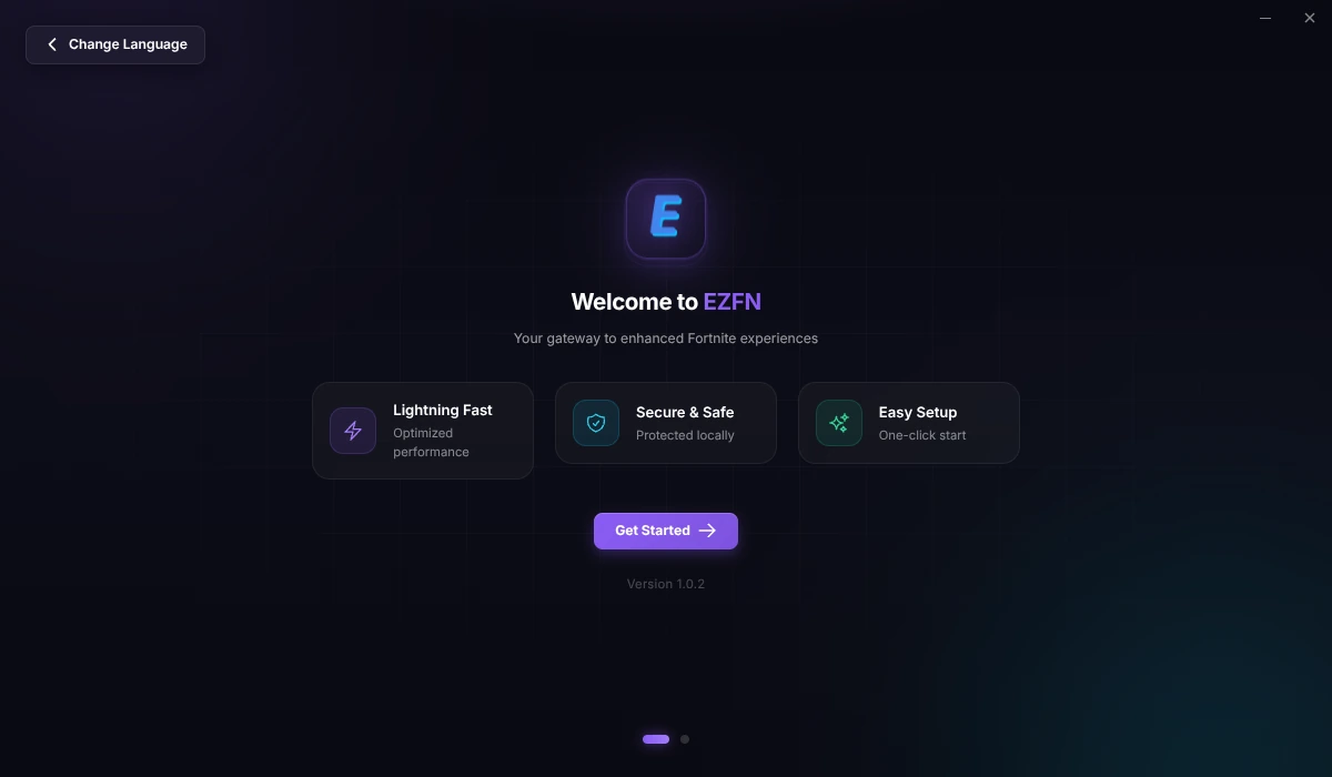 Welcome screen of the launcher with the Get Started button