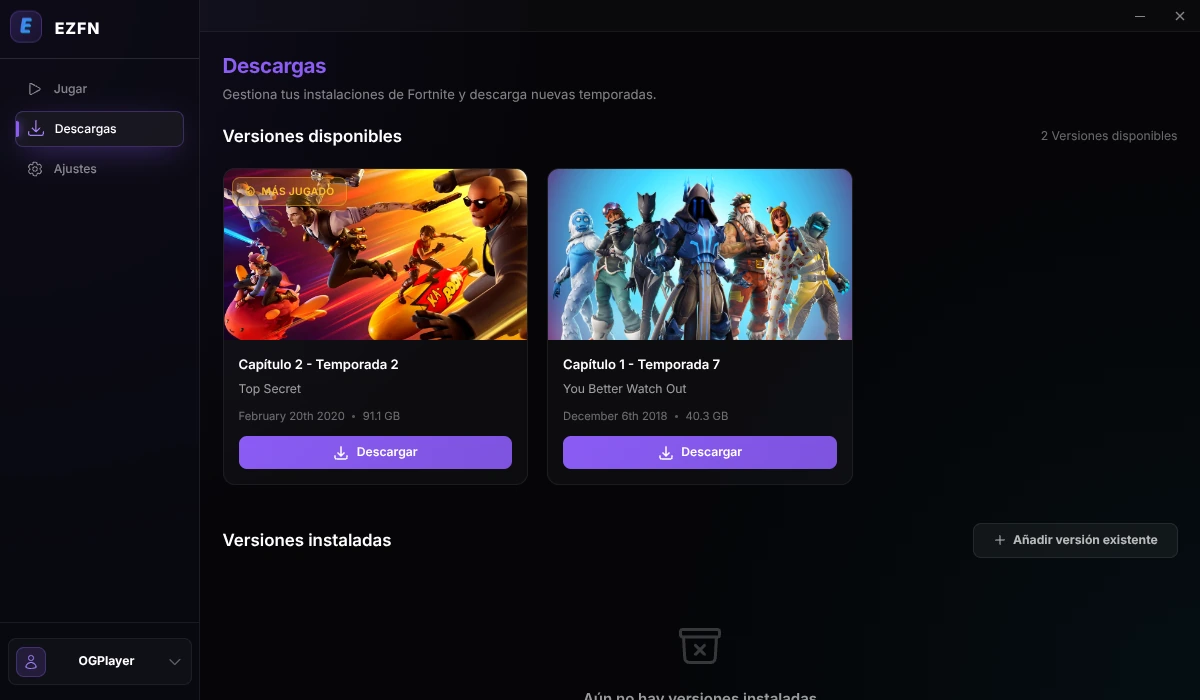 Pestaña Descargas con la tarjeta del Capítulo 2 Temporada 2 y su botón Descargar