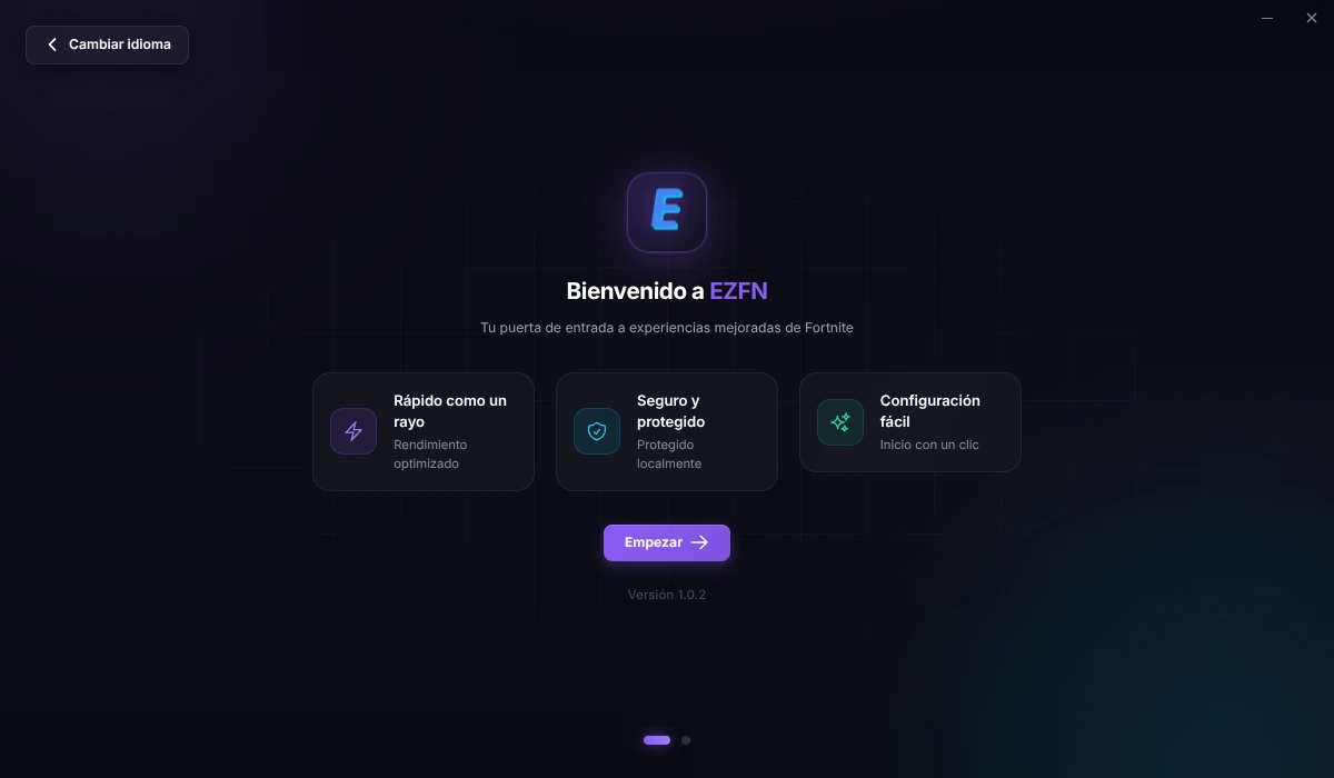 Pantalla de bienvenida del launcher con el botón Empezar