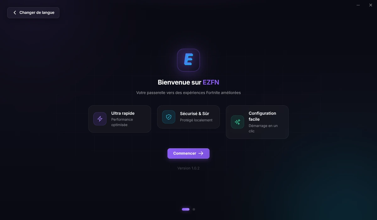 Écran de bienvenue du launcher avec le bouton Commencer