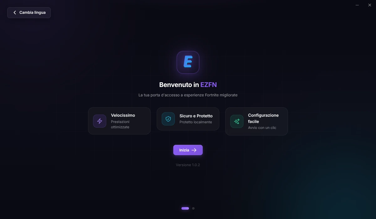 Schermata di benvenuto del launcher con il pulsante Inizia