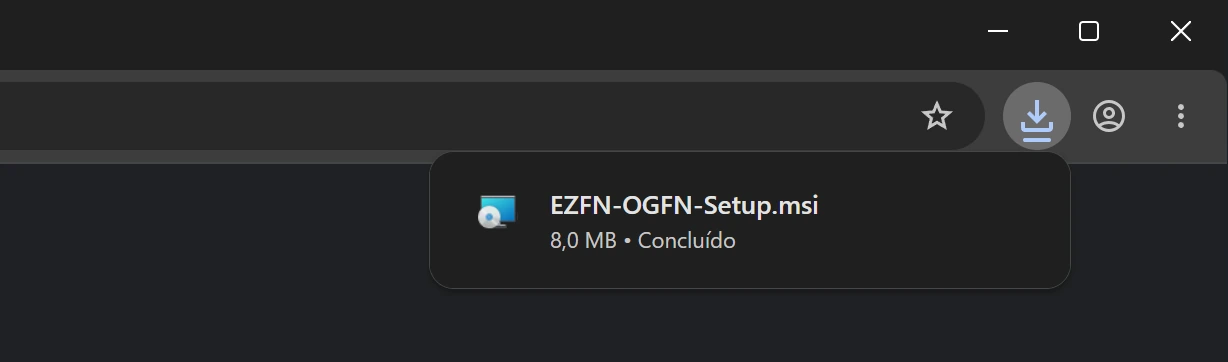 Pop-ups de download do Chrome, Edge e Opera, cada um mostrando o arquivo EZFN-OGFN-Setup.msi concluído