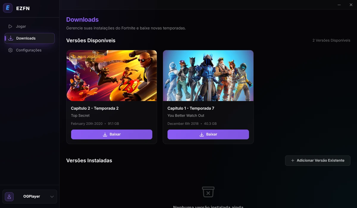 Aba Downloads com o cartão do Capítulo 2 Temporada 2 e seu botão Baixar