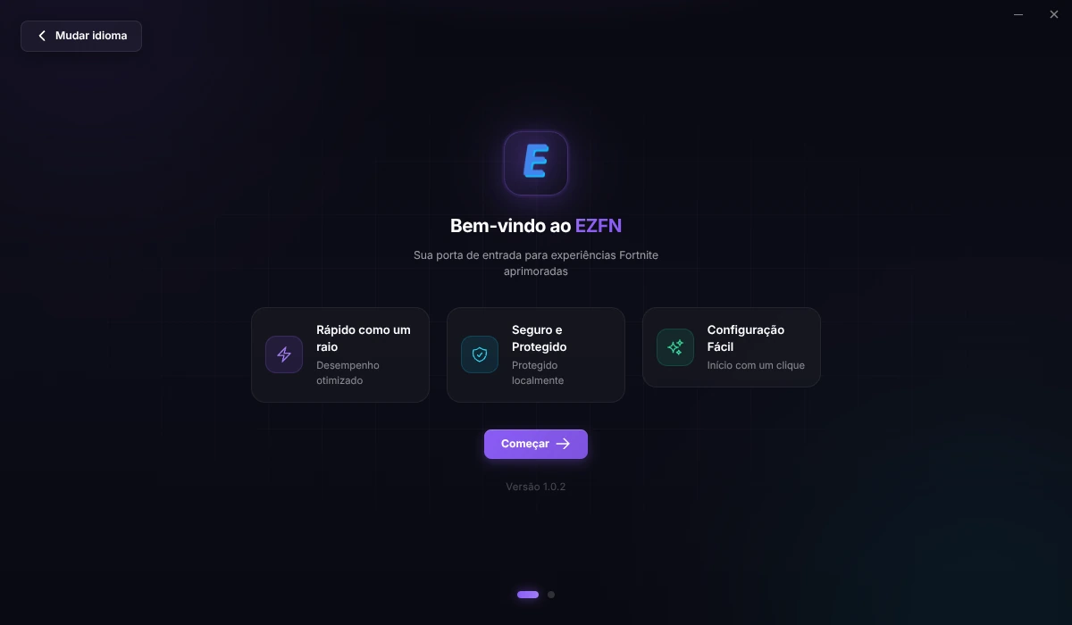 Tela de boas-vindas do launcher com o botão Começar